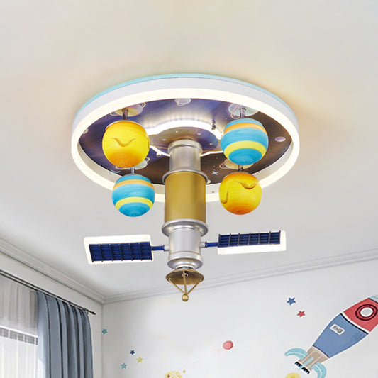 Satellite Flush Mount Fixture Cartoon Acrylic LED Kid-Bedroom Flush Ceiling Lamp in Yellow and Blue Yellow-Blue Clearhalo 'Ceiling Lights' 'Close To Ceiling Lights' 'Close to ceiling' 'Flush mount' Lighting' 923987