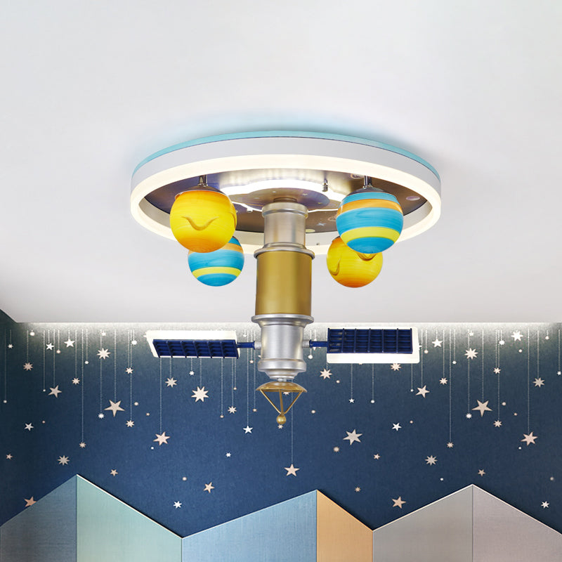 Satellite Flush Mount Fixture Cartoon Acrylic LED Kid-Bedroom Flush Ceiling Lamp in Yellow and Blue Clearhalo 'Ceiling Lights' 'Close To Ceiling Lights' 'Close to ceiling' 'Flush mount' Lighting' 923988