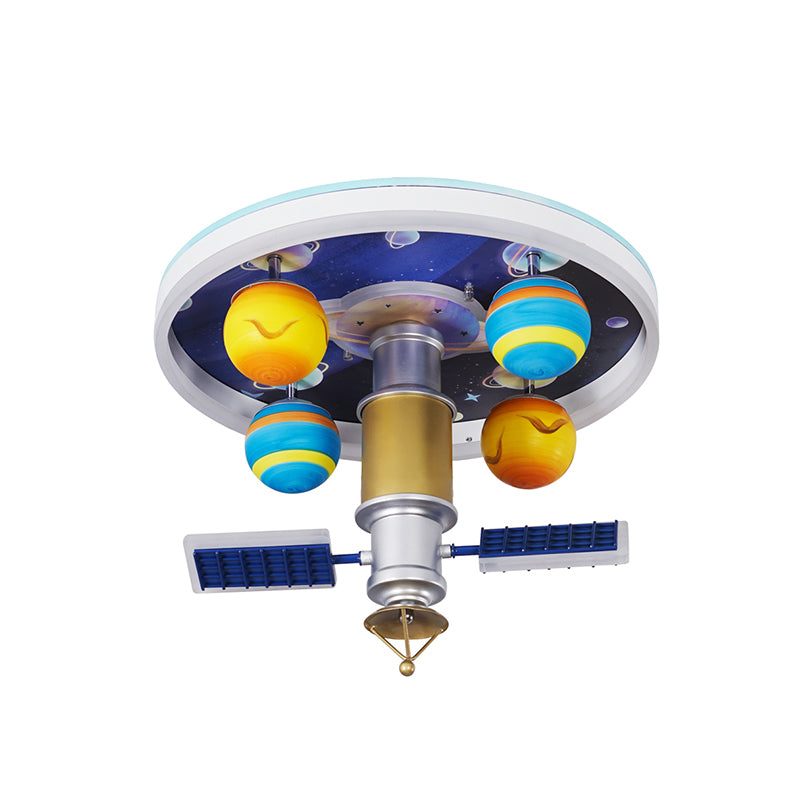 Satellite Flush Mount Fixture Cartoon Acrylic LED Kid-Bedroom Flush Ceiling Lamp in Yellow and Blue Clearhalo 'Ceiling Lights' 'Close To Ceiling Lights' 'Close to ceiling' 'Flush mount' Lighting' 923989