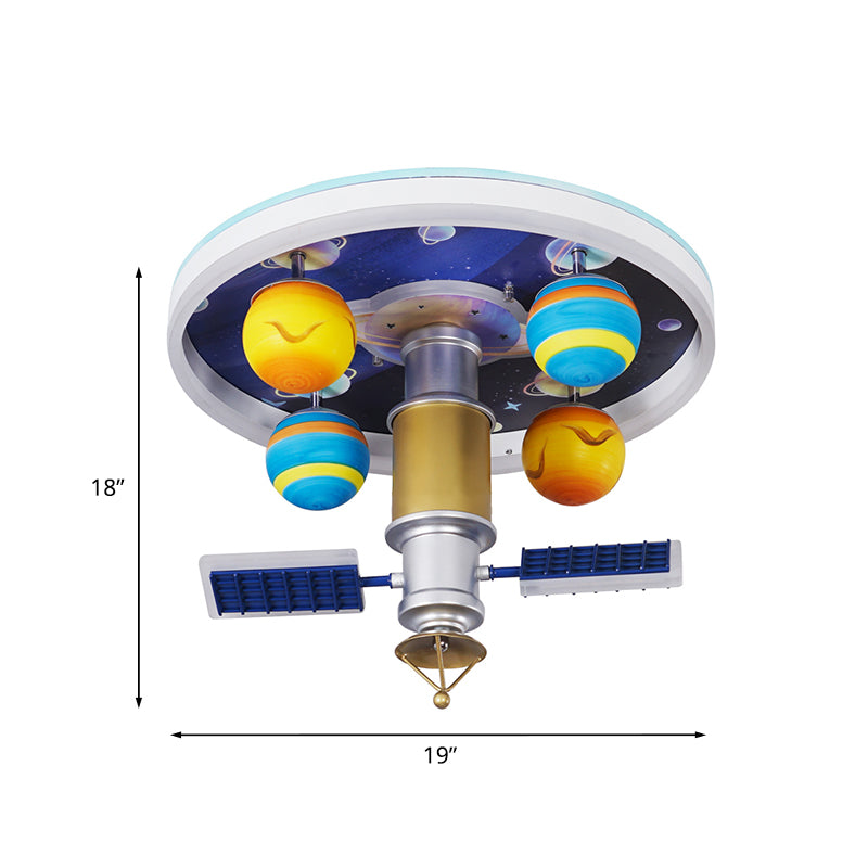 Satellite Flush Mount Fixture Cartoon Acrylic LED Kid-Bedroom Flush Ceiling Lamp in Yellow and Blue Clearhalo 'Ceiling Lights' 'Close To Ceiling Lights' 'Close to ceiling' 'Flush mount' Lighting' 923990