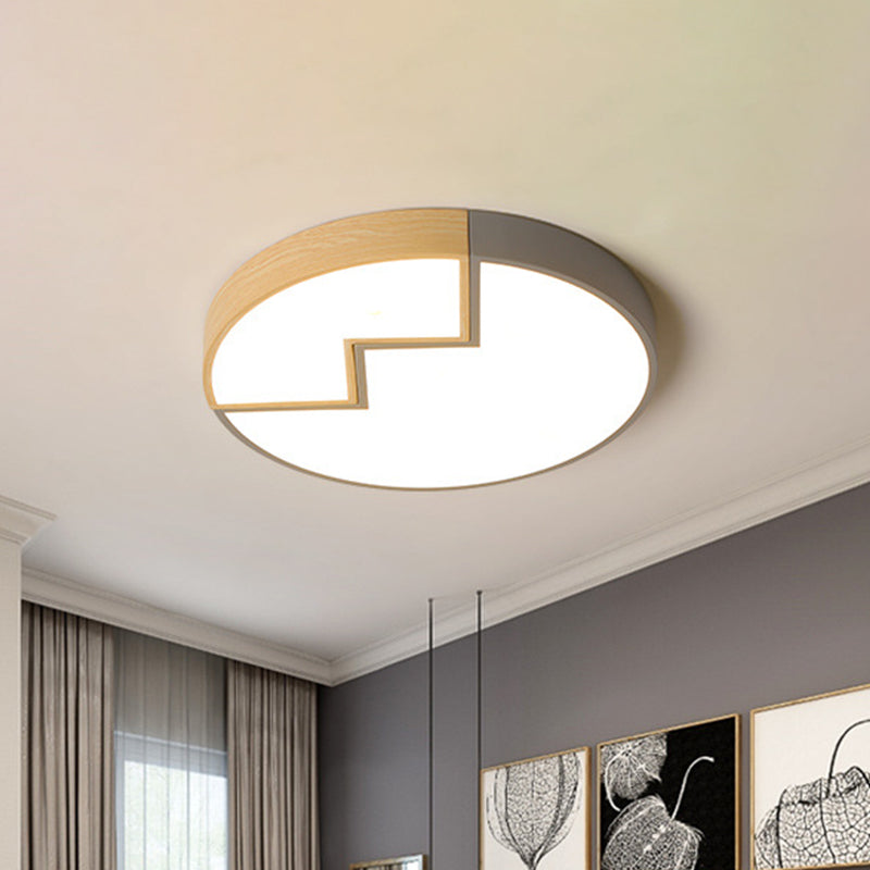 Splicing Round Bedroom Flush Lighting Iron LED Macaron Flush Mounted Lamp in Grey/Green and Wood Grey Clearhalo 'Ceiling Lights' 'Close To Ceiling Lights' 'Close to ceiling' 'Flush mount' Lighting' 923991