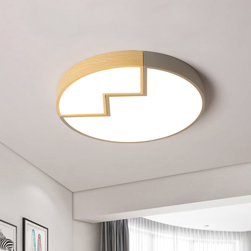 Splicing Round Bedroom Flush Lighting Iron LED Macaron Flush Mounted Lamp in Grey/Green and Wood Clearhalo 'Ceiling Lights' 'Close To Ceiling Lights' 'Close to ceiling' 'Flush mount' Lighting' 923992