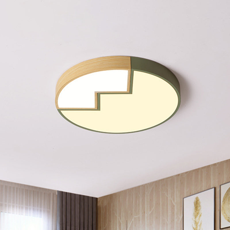 Splicing Round Bedroom Flush Lighting Iron LED Macaron Flush Mounted Lamp in Grey/Green and Wood Clearhalo 'Ceiling Lights' 'Close To Ceiling Lights' 'Close to ceiling' 'Flush mount' Lighting' 923996