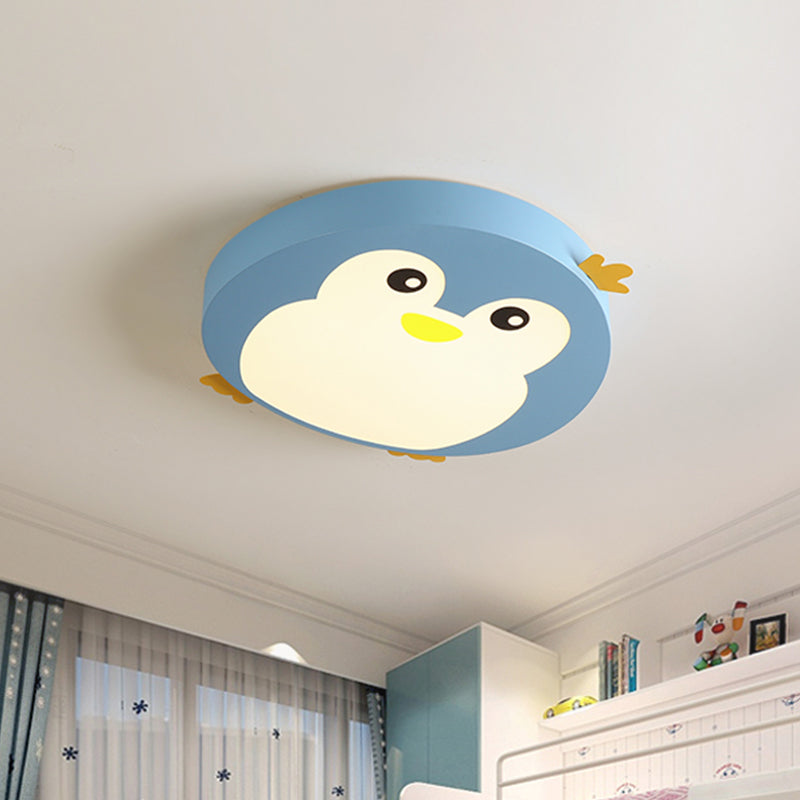 Cartoon Penguin Shape Flush Lamp Fixture Metallic LED Bedroom Ceiling Mounted Light in Blue/Pink Blue Clearhalo 'Ceiling Lights' 'Close To Ceiling Lights' 'Close to ceiling' 'Flush mount' Lighting' 924003