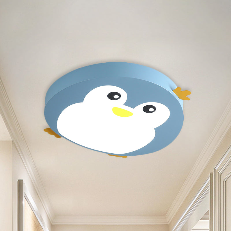 Cartoon Penguin Shape Flush Lamp Fixture Metallic LED Bedroom Ceiling Mounted Light in Blue/Pink Clearhalo 'Ceiling Lights' 'Close To Ceiling Lights' 'Close to ceiling' 'Flush mount' Lighting' 924004