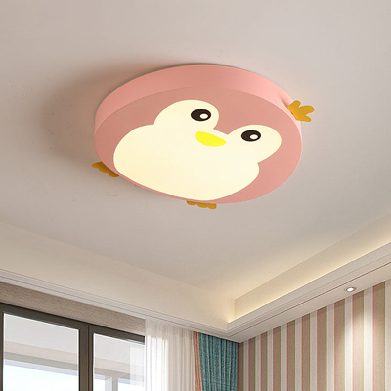 Cartoon Penguin Shape Flush Lamp Fixture Metallic LED Bedroom Ceiling Mounted Light in Blue/Pink Clearhalo 'Ceiling Lights' 'Close To Ceiling Lights' 'Close to ceiling' 'Flush mount' Lighting' 924008