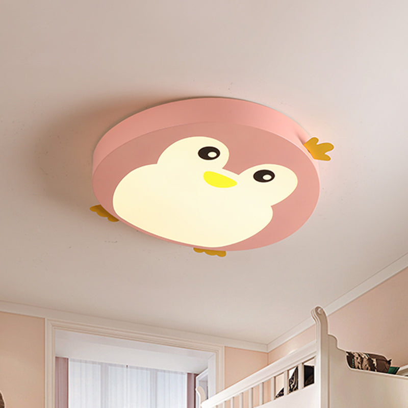 Cartoon Penguin Shape Flush Lamp Fixture Metallic LED Bedroom Ceiling Mounted Light in Blue/Pink Clearhalo 'Ceiling Lights' 'Close To Ceiling Lights' 'Close to ceiling' 'Flush mount' Lighting' 924009