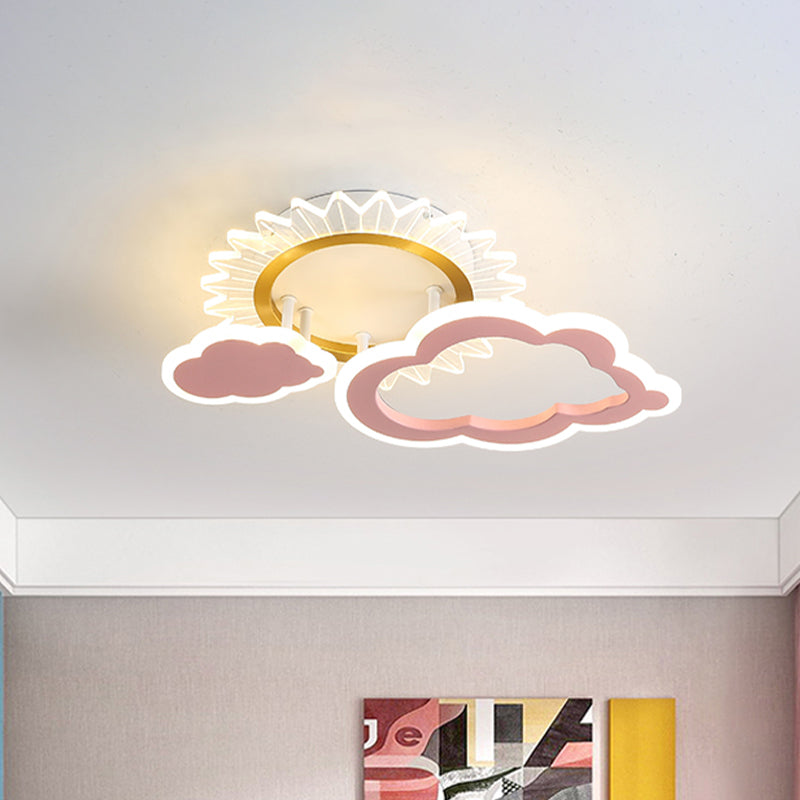 Sun/Rainbow and Cloud Flush Mount Cartoon Acrylic LED Pink Flushmount Lighting for Child Bedroom Pink Sun Clearhalo 'Ceiling Lights' 'Close To Ceiling Lights' 'Close to ceiling' 'Flush mount' Lighting' 924015