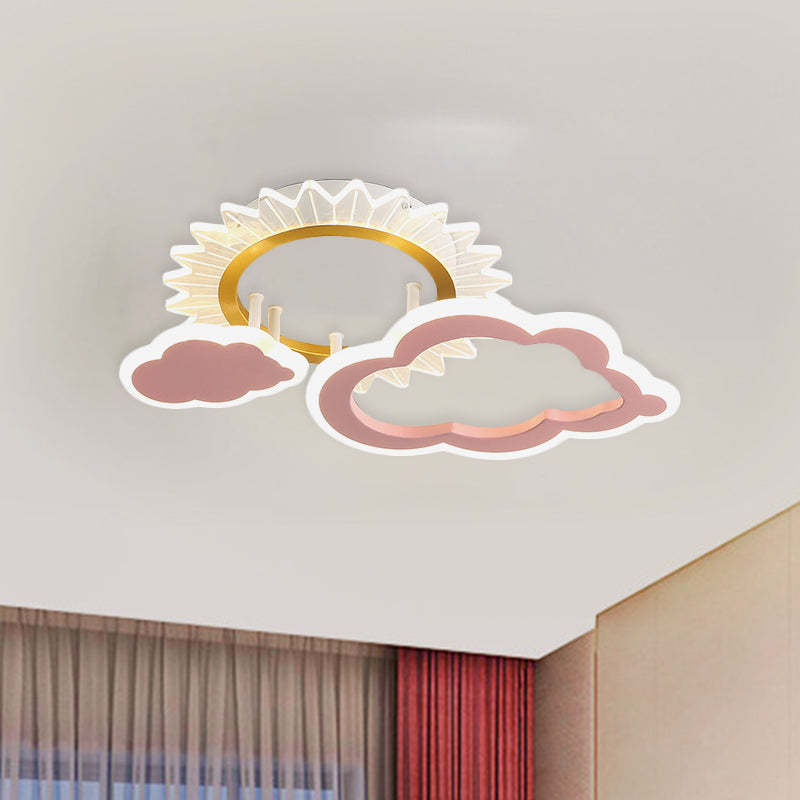 Sun/Rainbow and Cloud Flush Mount Cartoon Acrylic LED Pink Flushmount Lighting for Child Bedroom Clearhalo 'Ceiling Lights' 'Close To Ceiling Lights' 'Close to ceiling' 'Flush mount' Lighting' 924016