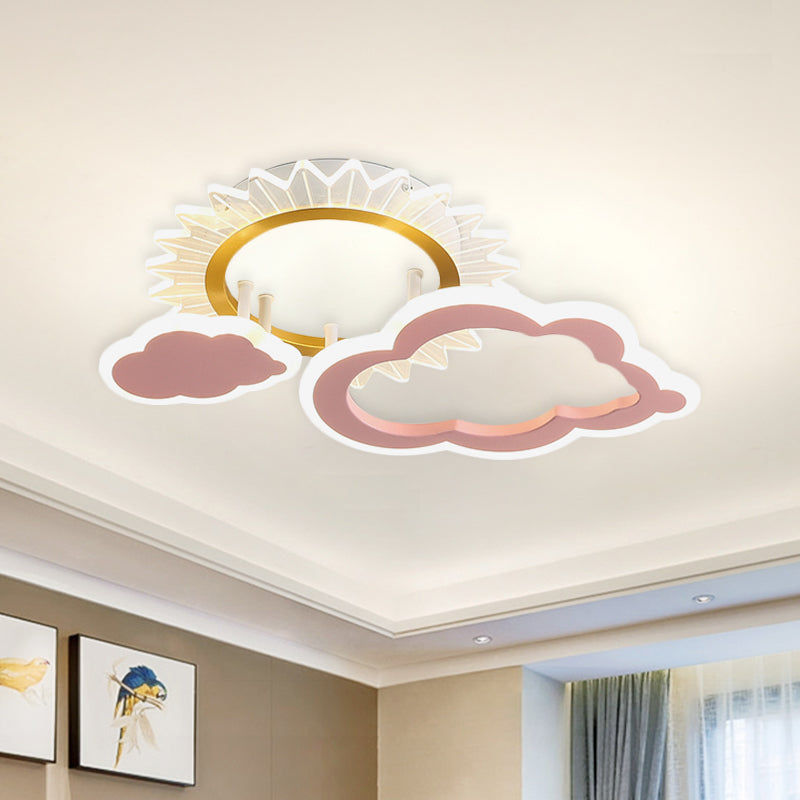 Sun/Rainbow and Cloud Flush Mount Cartoon Acrylic LED Pink Flushmount Lighting for Child Bedroom Clearhalo 'Ceiling Lights' 'Close To Ceiling Lights' 'Close to ceiling' 'Flush mount' Lighting' 924017