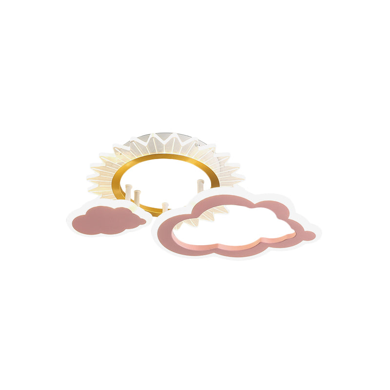 Sun/Rainbow and Cloud Flush Mount Cartoon Acrylic LED Pink Flushmount Lighting for Child Bedroom Clearhalo 'Ceiling Lights' 'Close To Ceiling Lights' 'Close to ceiling' 'Flush mount' Lighting' 924018