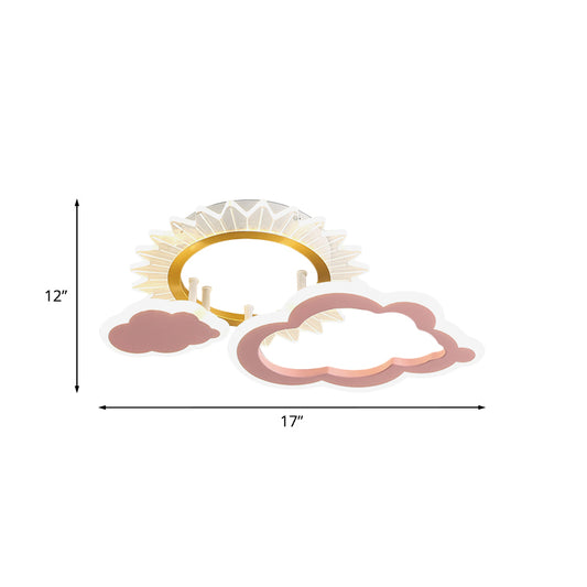 Sun/Rainbow and Cloud Flush Mount Cartoon Acrylic LED Pink Flushmount Lighting for Child Bedroom Clearhalo 'Ceiling Lights' 'Close To Ceiling Lights' 'Close to ceiling' 'Flush mount' Lighting' 924019