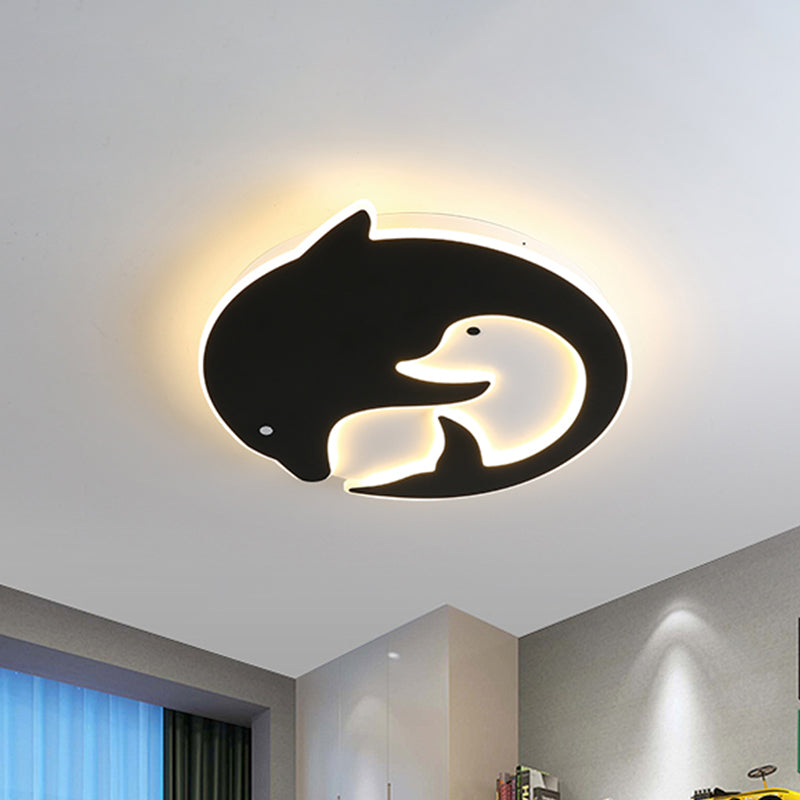 Black Dolphin Shape Flushmount Lamp Cartoon LED Acrylic Flush Ceiling Light Fixture for Bedroom Clearhalo 'Ceiling Lights' 'Close To Ceiling Lights' 'Close to ceiling' 'Flush mount' Lighting' 924021