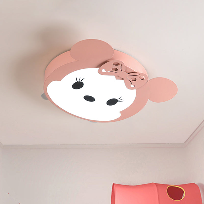 Cartoon Mouse Shaped Ceiling Mounted Fixture Metal LED Kid-Room Flush Lighting in Black/Pink Pink Clearhalo 'Ceiling Lights' 'Close To Ceiling Lights' 'Close to ceiling' 'Flush mount' Lighting' 924024