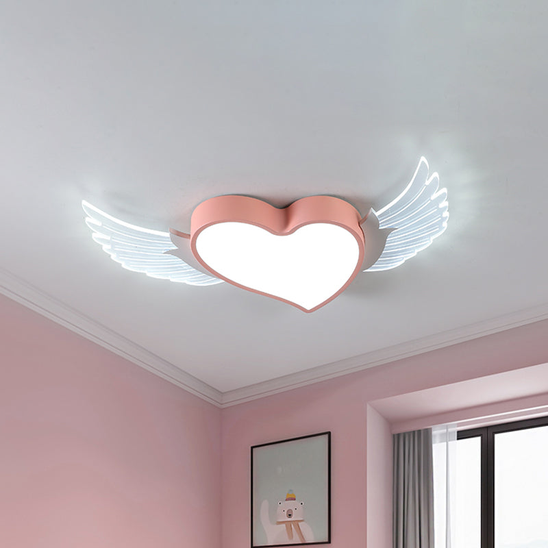 Loving Heart and Wing Flushmount Nordic Metallic LED Pink Ceiling Mounted Lighting Pink Clearhalo 'Ceiling Lights' 'Close To Ceiling Lights' 'Close to ceiling' 'Flush mount' Lighting' 924045