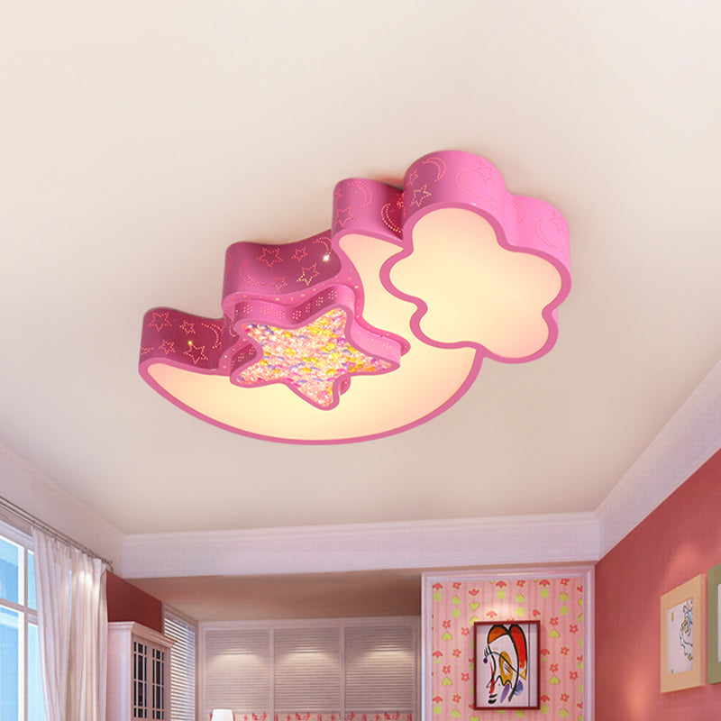 Acrylic Starry Sky Flush Light Fixture Nordic LED Flush Mounted Lamp in White/Pink/Blue for Child Bedroom Pink B Clearhalo 'Ceiling Lights' 'Close To Ceiling Lights' 'Close to ceiling' 'Flush mount' Lighting' 924065