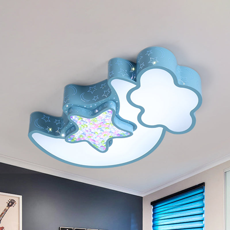 Acrylic Starry Sky Flush Light Fixture Nordic LED Flush Mounted Lamp in White/Pink/Blue for Child Bedroom Blue B Clearhalo 'Ceiling Lights' 'Close To Ceiling Lights' 'Close to ceiling' 'Flush mount' Lighting' 924072