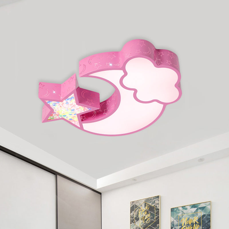 Acrylic Starry Sky Flush Light Fixture Nordic LED Flush Mounted Lamp in White/Pink/Blue for Child Bedroom Pink A Clearhalo 'Ceiling Lights' 'Close To Ceiling Lights' 'Close to ceiling' 'Flush mount' Lighting' 924076