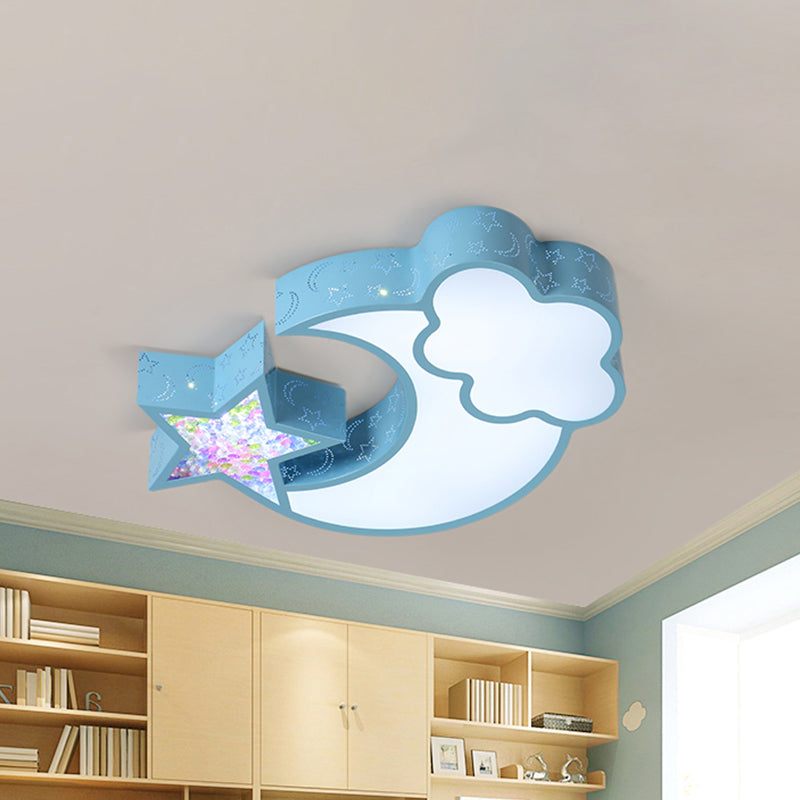 Acrylic Starry Sky Flush Light Fixture Nordic LED Flush Mounted Lamp in White/Pink/Blue for Child Bedroom Blue A Clearhalo 'Ceiling Lights' 'Close To Ceiling Lights' 'Close to ceiling' 'Flush mount' Lighting' 924085