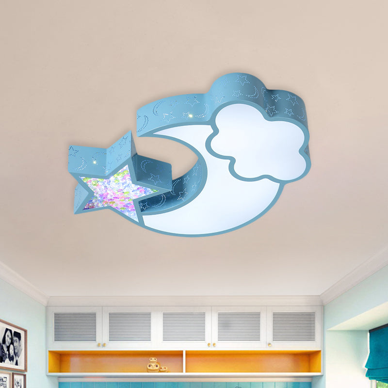 Acrylic Starry Sky Flush Light Fixture Nordic LED Flush Mounted Lamp in White/Pink/Blue for Child Bedroom Clearhalo 'Ceiling Lights' 'Close To Ceiling Lights' 'Close to ceiling' 'Flush mount' Lighting' 924087