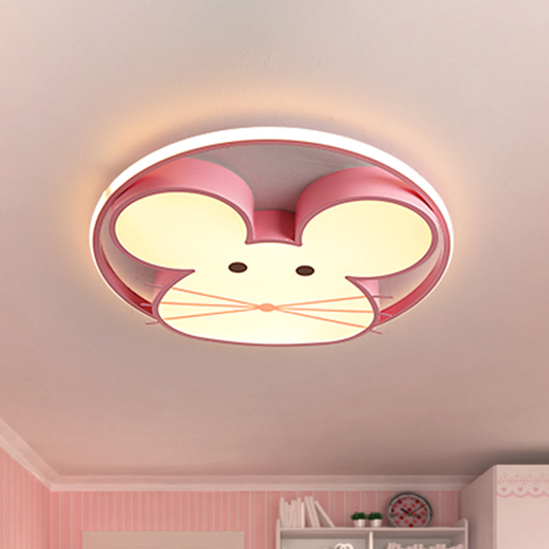 Pink Finish Mouse Ceiling Flush Cartoon Style LED Acrylic Flush Mount Lighting in White/Warm Light Pink Clearhalo 'Ceiling Lights' 'Close To Ceiling Lights' 'Close to ceiling' 'Flush mount' Lighting' 924089