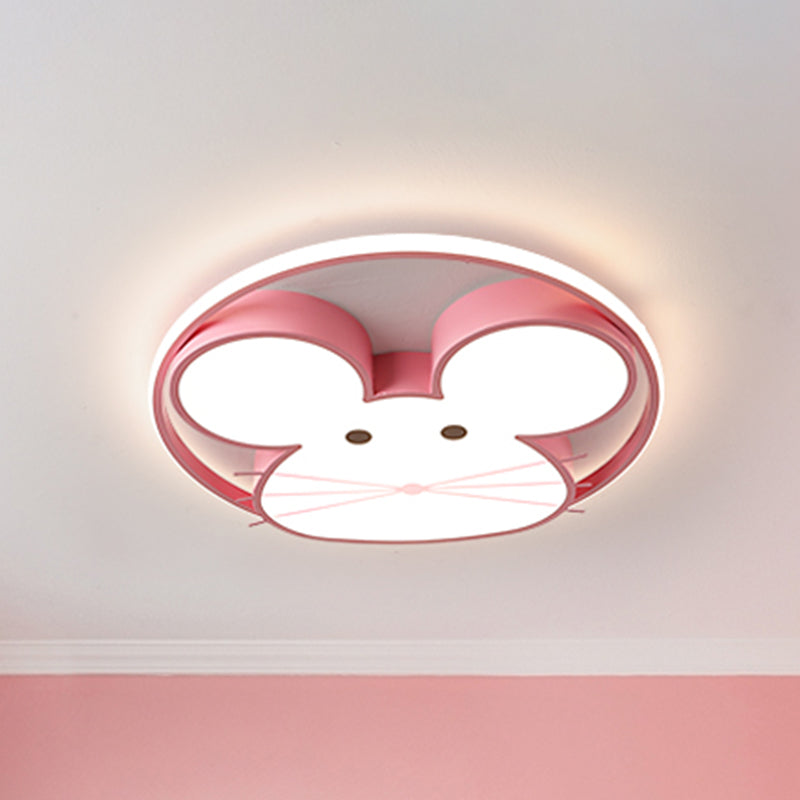 Pink Finish Mouse Ceiling Flush Cartoon Style LED Acrylic Flush Mount Lighting in White/Warm Light Clearhalo 'Ceiling Lights' 'Close To Ceiling Lights' 'Close to ceiling' 'Flush mount' Lighting' 924090