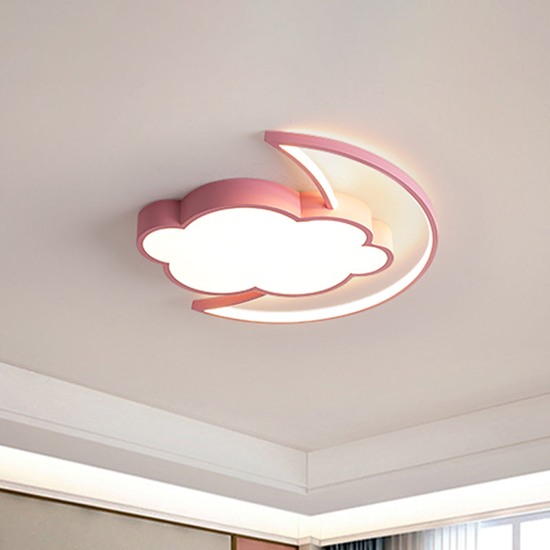 Macaron Moon and Cloud Flushmount Acrylic Kids Bedroom LED Flush Ceiling Light Fixture in Blue/Pink Pink Clearhalo 'Ceiling Lights' 'Close To Ceiling Lights' 'Close to ceiling' 'Flush mount' Lighting' 924093