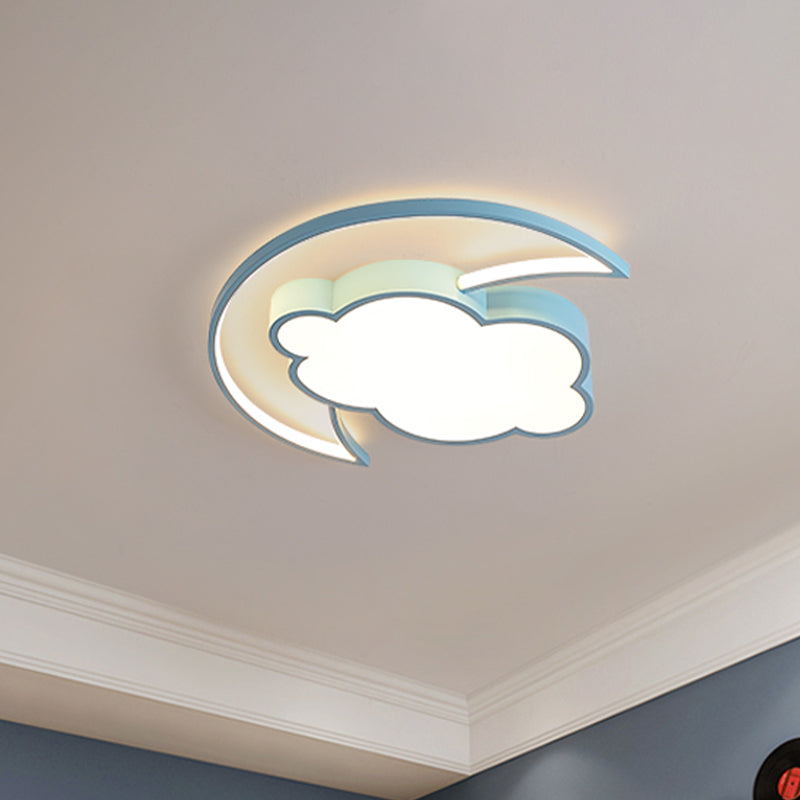 Macaron Moon and Cloud Flushmount Acrylic Kids Bedroom LED Flush Ceiling Light Fixture in Blue/Pink Blue Clearhalo 'Ceiling Lights' 'Close To Ceiling Lights' 'Close to ceiling' 'Flush mount' Lighting' 924096