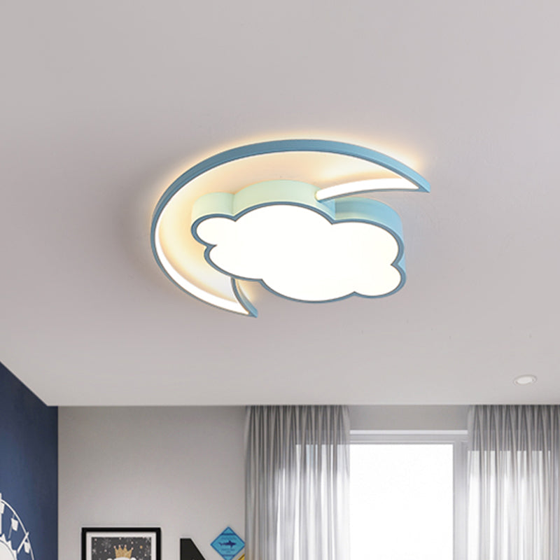 Macaron Moon and Cloud Flushmount Acrylic Kids Bedroom LED Flush Ceiling Light Fixture in Blue/Pink Clearhalo 'Ceiling Lights' 'Close To Ceiling Lights' 'Close to ceiling' 'Flush mount' Lighting' 924097