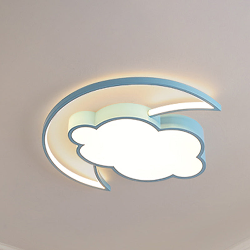 Macaron Moon and Cloud Flushmount Acrylic Kids Bedroom LED Flush Ceiling Light Fixture in Blue/Pink Clearhalo 'Ceiling Lights' 'Close To Ceiling Lights' 'Close to ceiling' 'Flush mount' Lighting' 924099