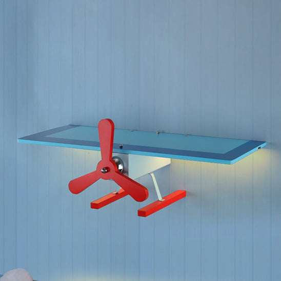 Kids Propeller Airplane Wall Light Metal Sconce Lamp in Blue and Red for Hallway Corridor Clearhalo 'Wall Lamps & Sconces' 'Wall Lights' Lighting' 92627