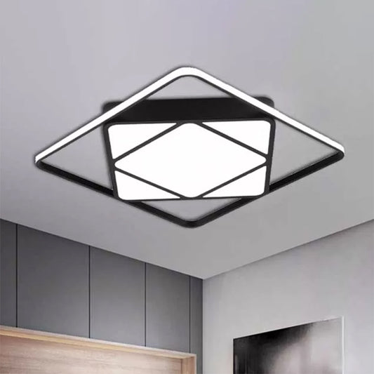 Rhombus Flush Mount Ceiling Light Modern Metal White/Black LED Ceiling Lamp for Bedroom in Warm/White, 18"/23.5" Wide Clearhalo 'Ceiling Lights' 'Close To Ceiling Lights' 'Close to ceiling' 'Flush mount' Lighting' 926351