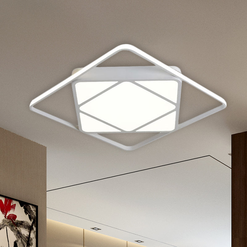 Rhombus Flush Mount Ceiling Light Modern Metal White/Black LED Ceiling Lamp for Bedroom in Warm/White, 18"/23.5" Wide Clearhalo 'Ceiling Lights' 'Close To Ceiling Lights' 'Close to ceiling' 'Flush mount' Lighting' 926352