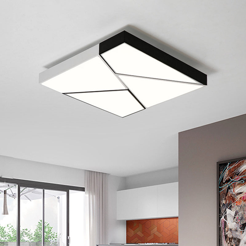 Rectangle Flush Mount Light Modern Metal LED Black and White Living Room Ceiling Light Fixture with Acrylic Shade in Warm/White, 21.5"/38"/45" Wide Black-White 21.5" Clearhalo 'Ceiling Lights' 'Close To Ceiling Lights' 'Close to ceiling' 'Flush mount' Lighting' 926355