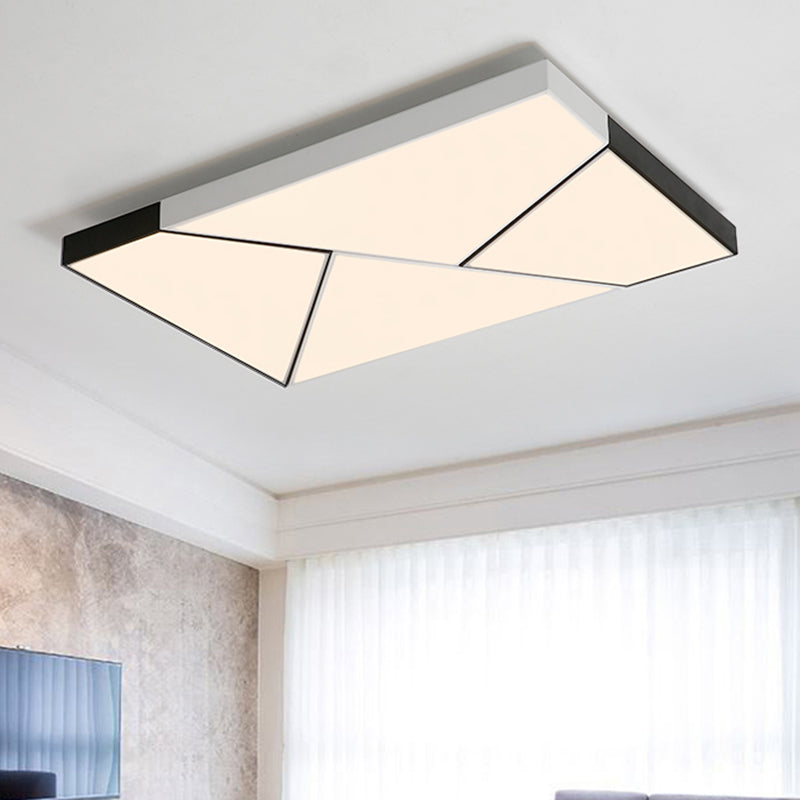 Rectangle Flush Mount Light Modern Metal LED Black and White Living Room Ceiling Light Fixture with Acrylic Shade in Warm/White, 21.5"/38"/45" Wide Black-White Clearhalo 'Ceiling Lights' 'Close To Ceiling Lights' 'Close to ceiling' 'Flush mount' Lighting' 926360