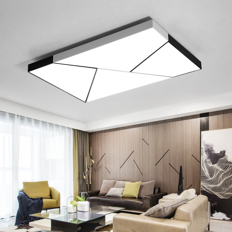 Rectangle Flush Mount Light Modern Metal LED Black and White Living Room Ceiling Light Fixture with Acrylic Shade in Warm/White, 21.5"/38"/45" Wide Clearhalo 'Ceiling Lights' 'Close To Ceiling Lights' 'Close to ceiling' 'Flush mount' Lighting' 926361