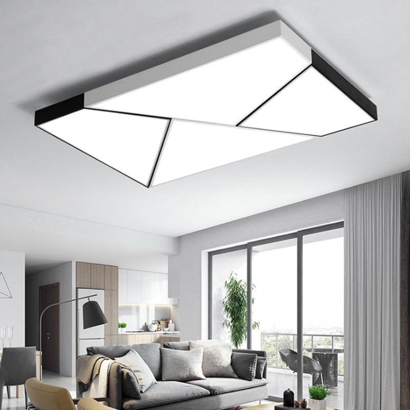 Rectangle Flush Mount Light Modern Metal LED Black and White Living Room Ceiling Light Fixture with Acrylic Shade in Warm/White, 21.5"/38"/45" Wide Clearhalo 'Ceiling Lights' 'Close To Ceiling Lights' 'Close to ceiling' 'Flush mount' Lighting' 926362