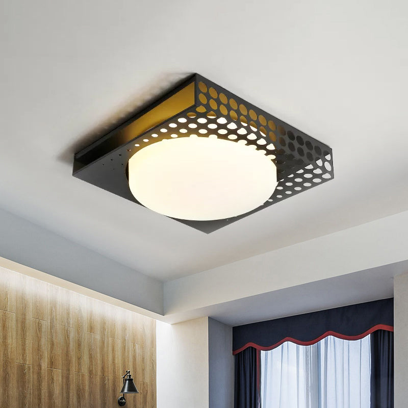 Iron Square Flush Mount with Cylinder Acrylic Shade Nordic White/Black Ceiling Light for Bedroom in Warm/White Clearhalo 'Ceiling Lights' 'Close To Ceiling Lights' 'Close to ceiling' 'Flush mount' Lighting' 926389