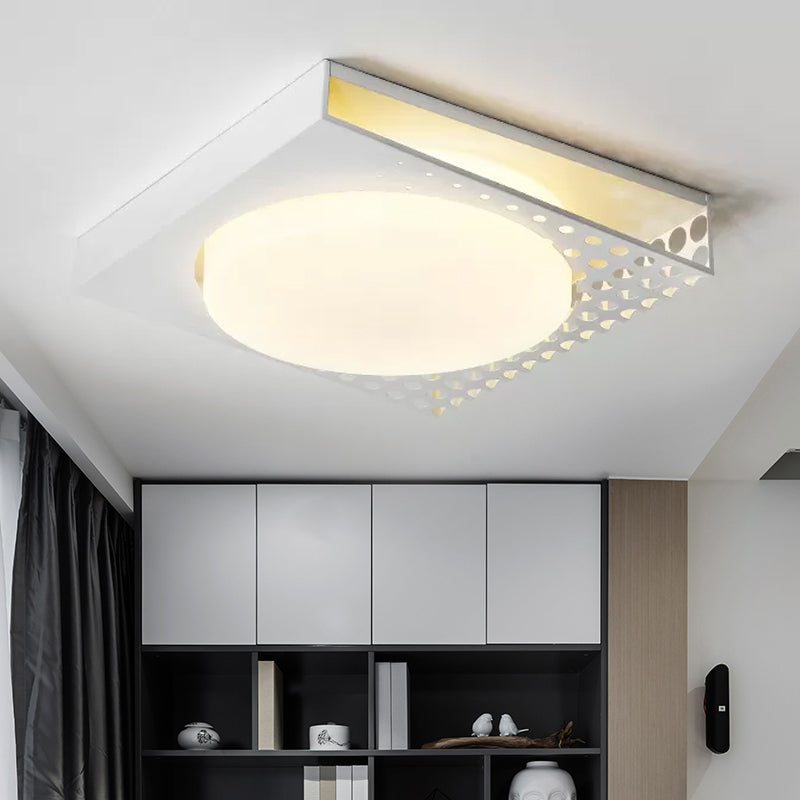 Iron Square Flush Mount with Cylinder Acrylic Shade Nordic White/Black Ceiling Light for Bedroom in Warm/White Clearhalo 'Ceiling Lights' 'Close To Ceiling Lights' 'Close to ceiling' 'Flush mount' Lighting' 926390