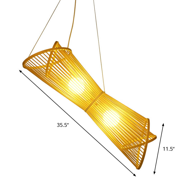 Bamboo Laser Cut Pendant Chandelier Asian Style 2 Heads Beige Suspension Lamp for Restaurant Clearhalo 'Ceiling Lights' 'Chandeliers' Lighting' options 926395