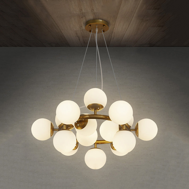 Gold Spherical Chandelier Modernist 15 Lights White Glass Hanging Pendant Light Clearhalo 'Ceiling Lights' 'Chandeliers' 'Modern Chandeliers' 'Modern' Lighting' 926397