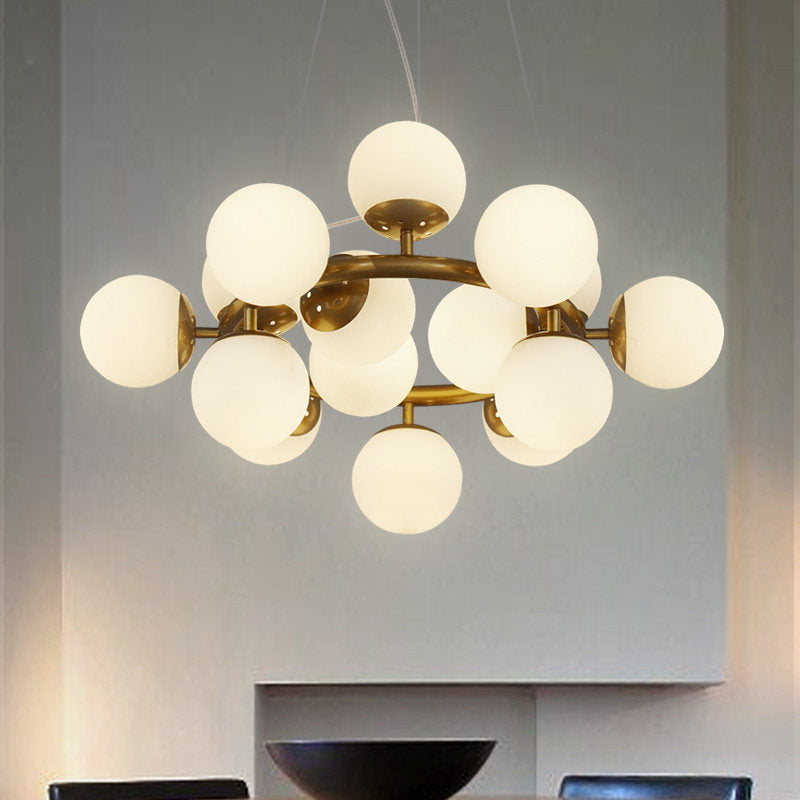 Gold Spherical Chandelier Modernist 15 Lights White Glass Hanging Pendant Light Clearhalo 'Ceiling Lights' 'Chandeliers' 'Modern Chandeliers' 'Modern' Lighting' 926398