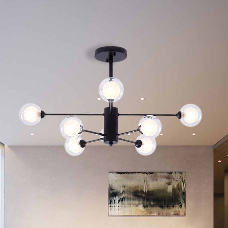 Black Crossed Lines Chandelier Light Contemporary 7 Lights Clear Glass Hanging Ceiling Light Clearhalo 'Ceiling Lights' 'Chandeliers' 'Modern Chandeliers' 'Modern' Lighting' 926401