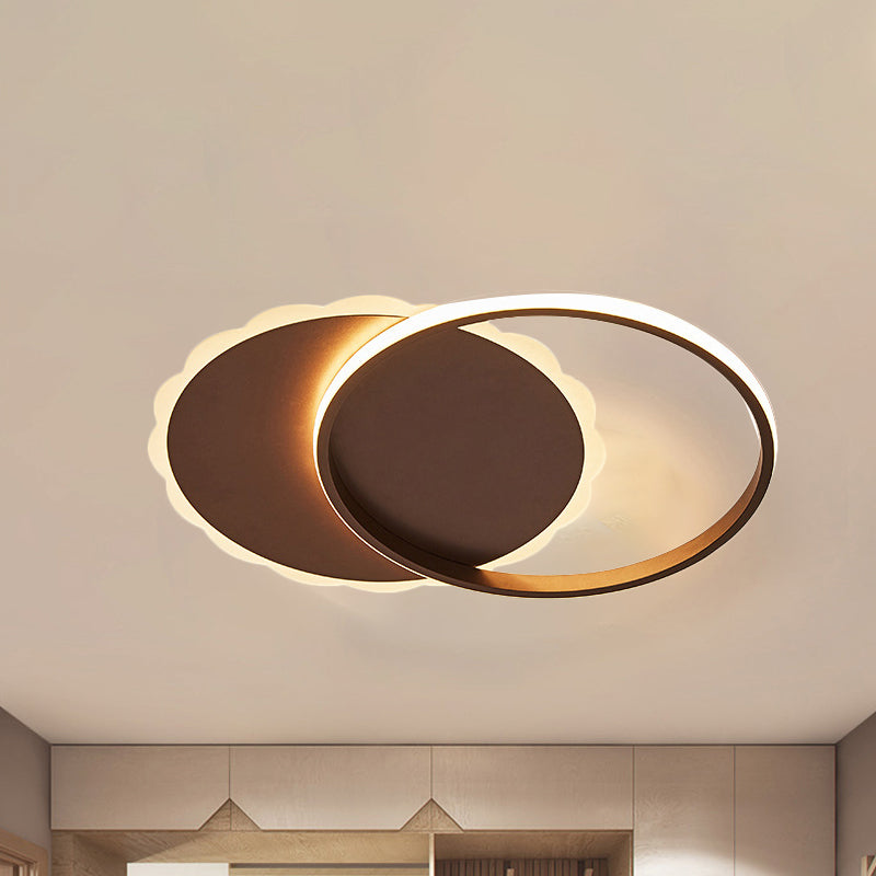 Moon Semi Flush Light Modern Acrylic LED White/Coffee Brown Ceiling Light Fixture in Warm/White/Natural Light Coffee Clearhalo 'Ceiling Lights' 'Close To Ceiling Lights' 'Close to ceiling' 'Flush mount' Lighting' 926405