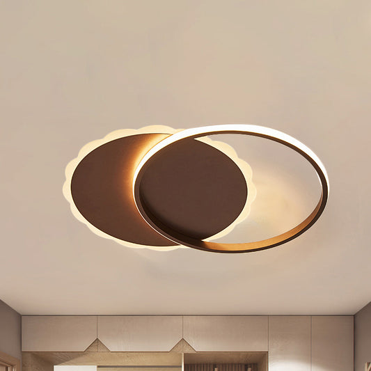 Moon Semi Flush Light Modern Acrylic LED White/Coffee Brown Ceiling Light Fixture in Warm/White/Natural Light Coffee Clearhalo 'Ceiling Lights' 'Close To Ceiling Lights' 'Close to ceiling' 'Flush mount' Lighting' 926405