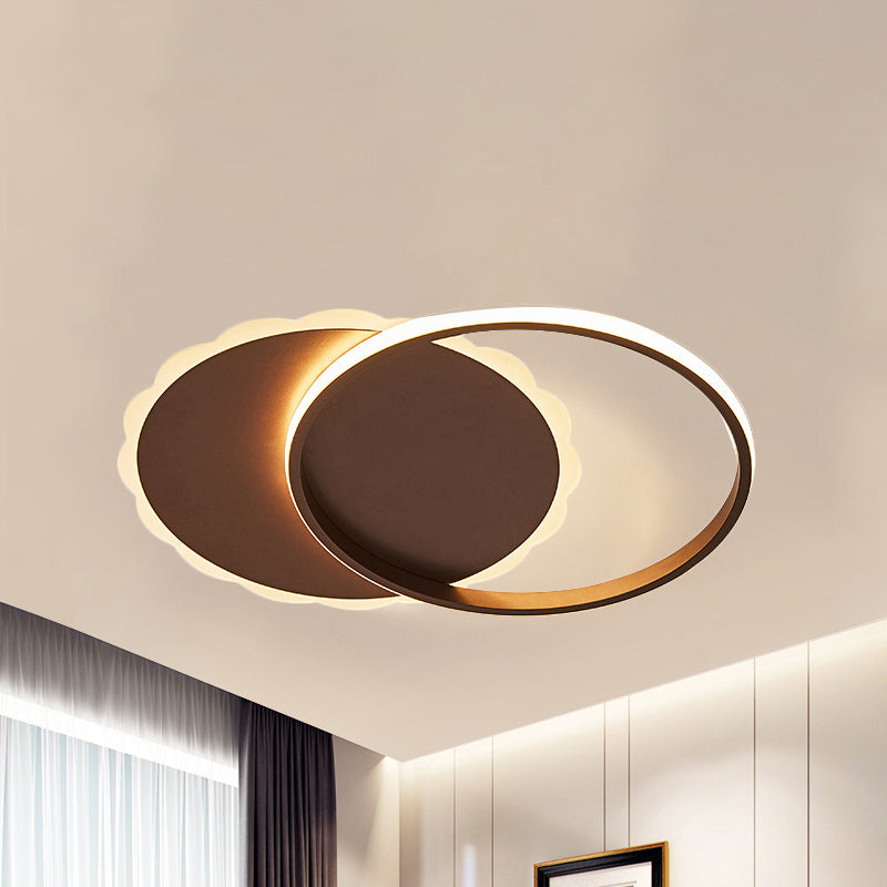 Moon Semi Flush Light Modern Acrylic LED White/Coffee Brown Ceiling Light Fixture in Warm/White/Natural Light Clearhalo 'Ceiling Lights' 'Close To Ceiling Lights' 'Close to ceiling' 'Flush mount' Lighting' 926406