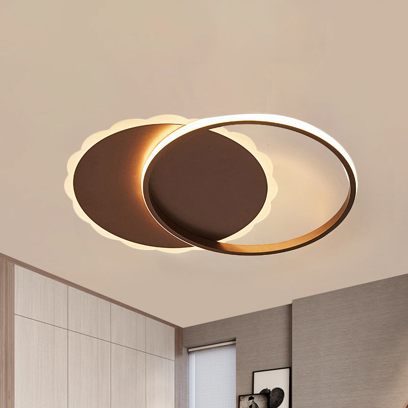 Moon Semi Flush Light Modern Acrylic LED White/Coffee Brown Ceiling Light Fixture in Warm/White/Natural Light Clearhalo 'Ceiling Lights' 'Close To Ceiling Lights' 'Close to ceiling' 'Flush mount' Lighting' 926407