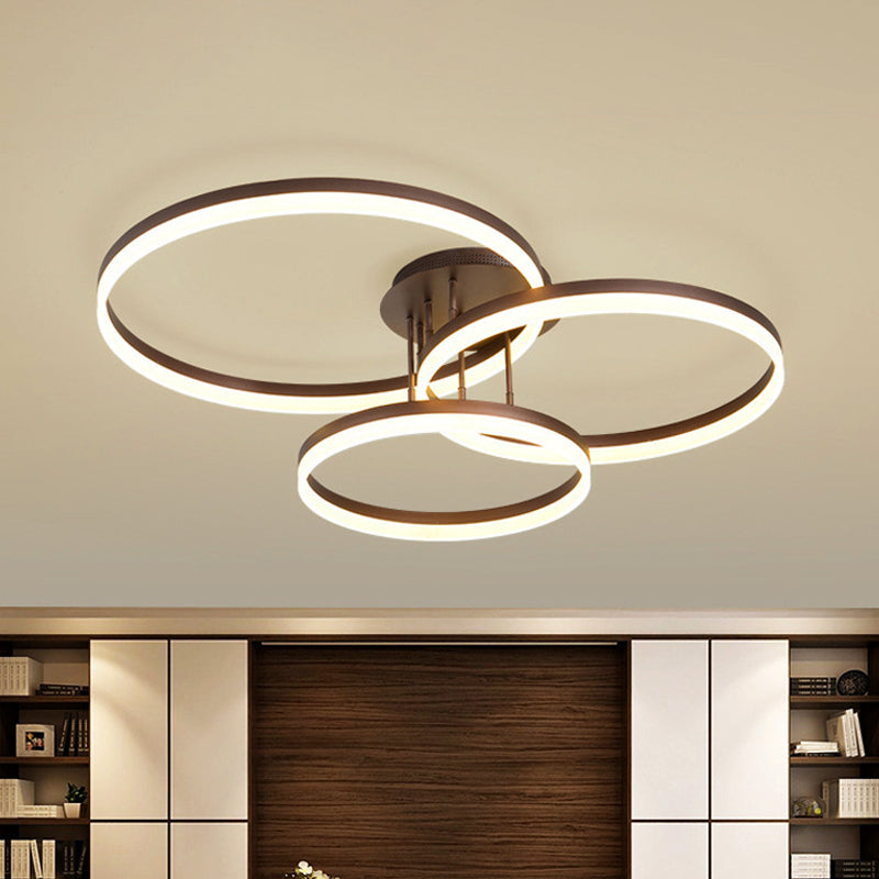 31.5"/35.5" Wide 3-Ring Acrylic Ceiling Light Fixture Modern LED Brown Semi Flush Mount Lamp in Warm/White/Natural Light Clearhalo 'Ceiling Lights' 'Close To Ceiling Lights' 'Close to ceiling' 'Semi-flushmount' Lighting' 926442