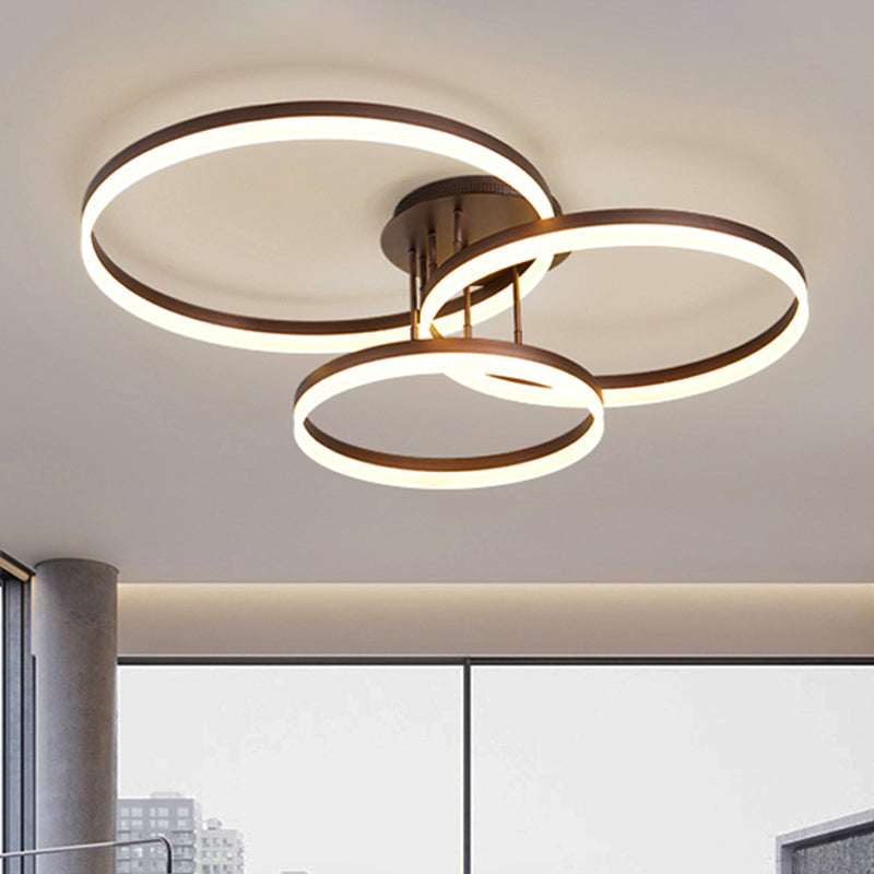 31.5"/35.5" Wide 3-Ring Acrylic Ceiling Light Fixture Modern LED Brown Semi Flush Mount Lamp in Warm/White/Natural Light Clearhalo 'Ceiling Lights' 'Close To Ceiling Lights' 'Close to ceiling' 'Semi-flushmount' Lighting' 926444