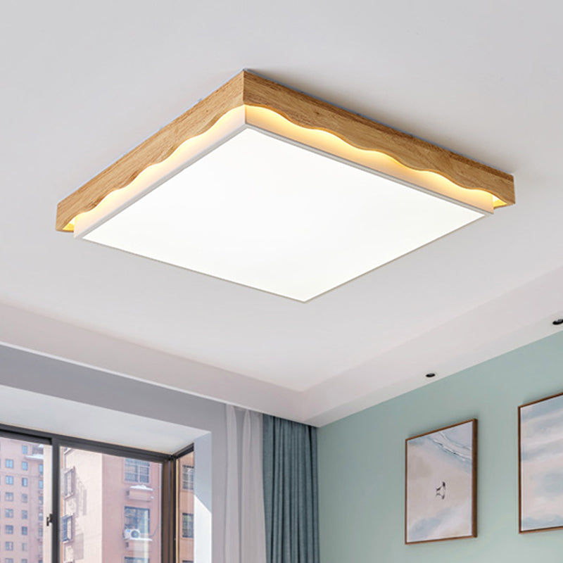 18"/21.5"/27.5" Wide Rectangular/Square Ceiling Light Fixture Minimalist Wood Beige LED Flush Light for Bedroom with Acrylic Shade in White/Warm Clearhalo 'Ceiling Lights' 'Close To Ceiling Lights' 'Close to ceiling' 'Flush mount' Lighting' 926465